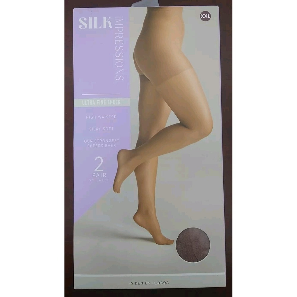 Silk Impressions Pantyhose 2 Pack 2XL Cocoa 15 Denier Ultra Fine Sheer